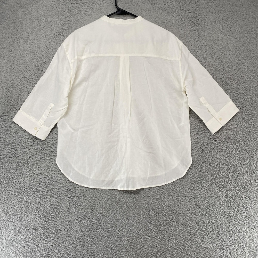 Uniqlo Linen Top Womens Medium Button Up Minimalist Capsule Collarless White - Picture 8 of 12